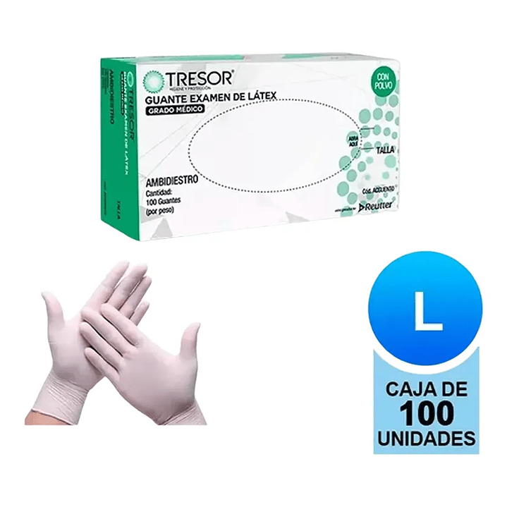 Guantes Látex Blanco — Tallas — Caja 100 Unidades — TRESOR  2
