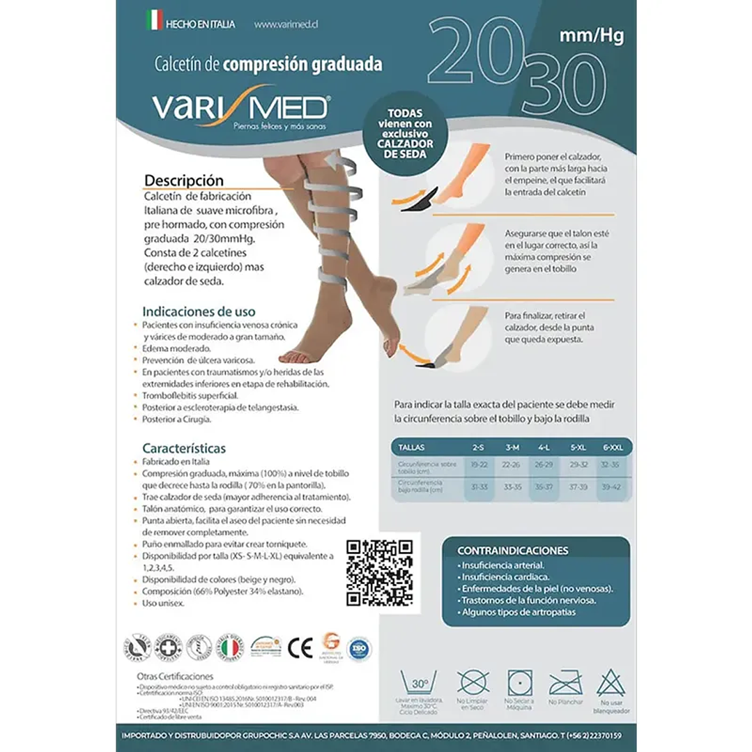Calceta Varimed de Microfibra con Calzador 280 20-30 mmHg - Punta Abierta - REF. 9043 1