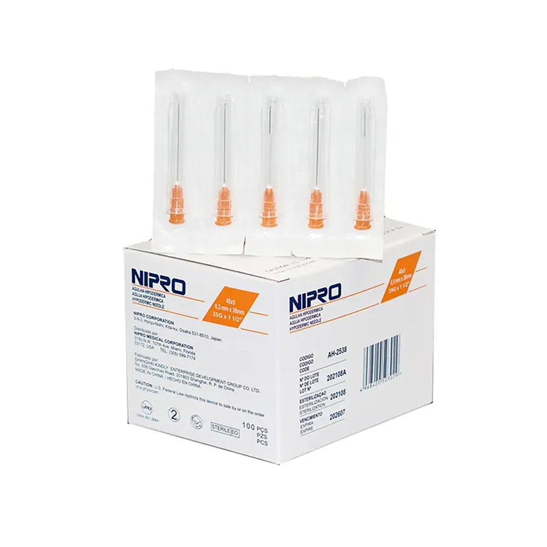 AH-2538 - Nipro Aguja Hipodérmica 25G X 1 1/2 - Unidad 1