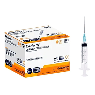 AAJECR06 - Jeringa 5 ml Luer Slip con aguja 21 G X 1 1/2 - Cranberry