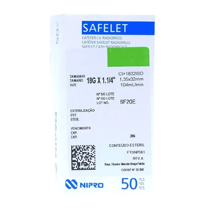 Branula Safelet 18G x 1 1/4 - Verde - Nipro 2