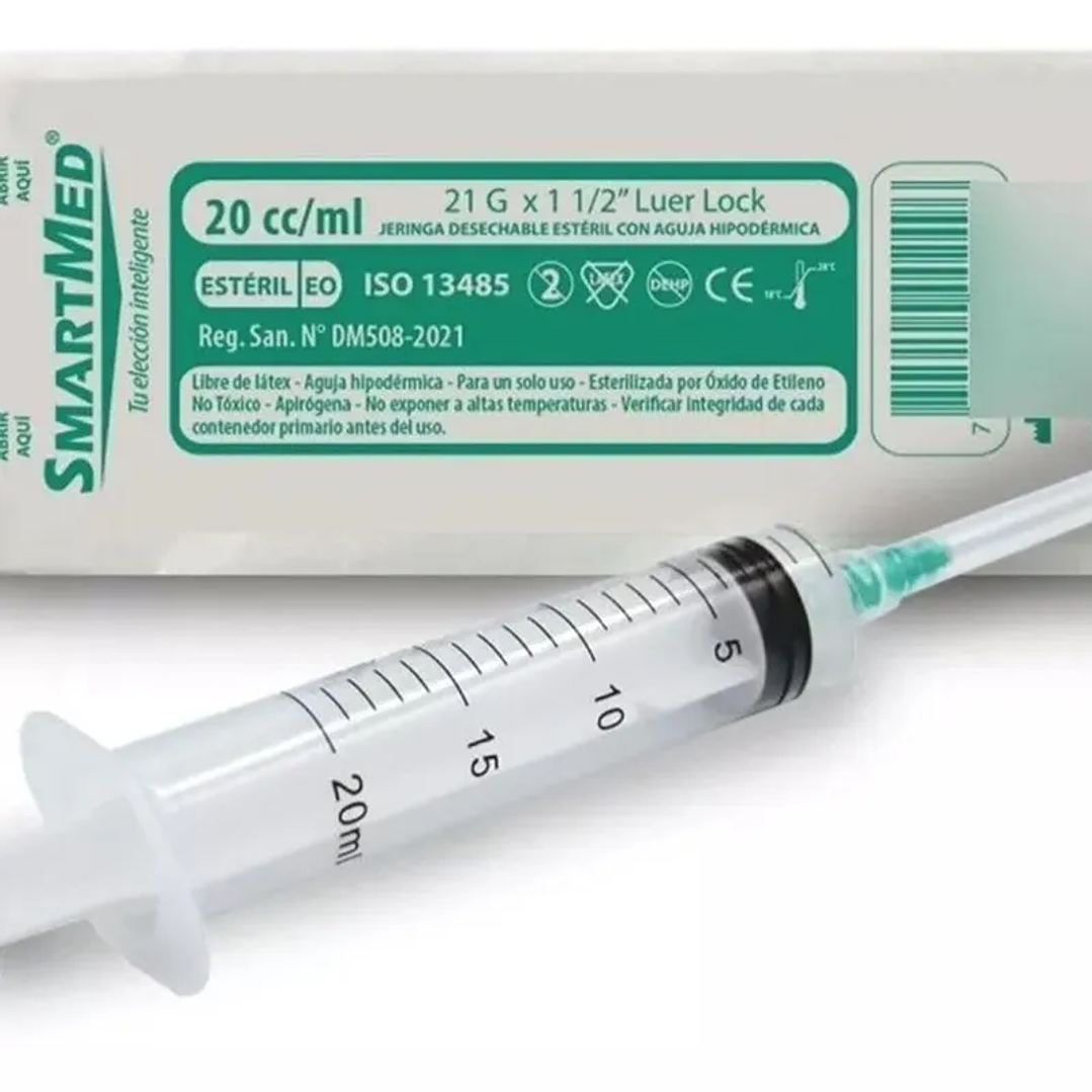 Jeringa Luer Lock 20cc 21G X 1 1/2 - Smartmed 1