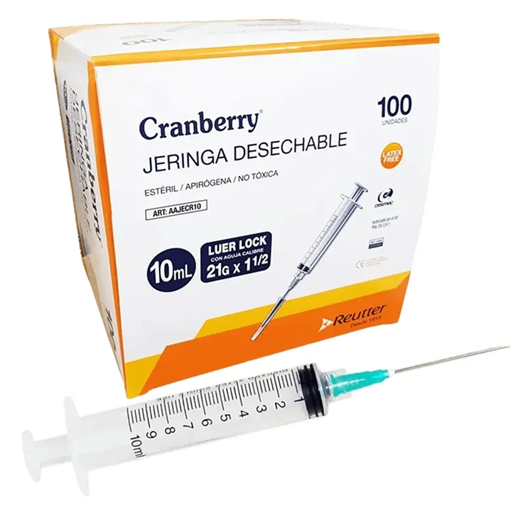 Jeringa Luer Lock 10 ml 21g X 1 1/2  - Cranberry 1