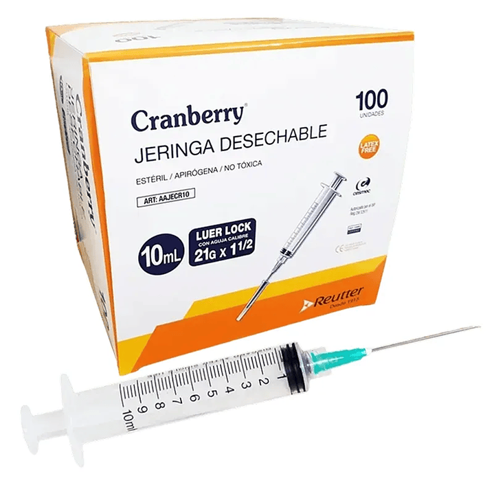 Jeringa Luer Lock 10 ml 21g X 1 1/2  - Cranberry 1