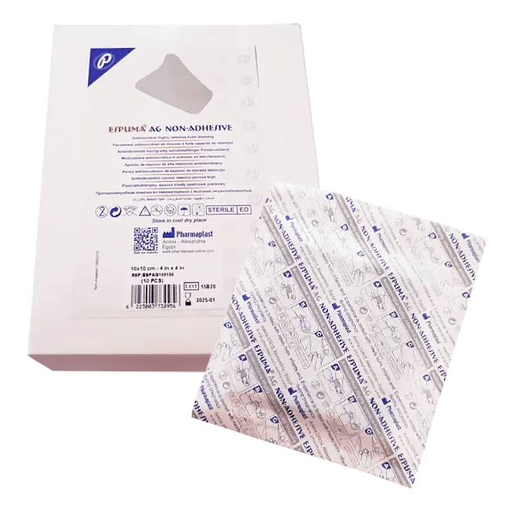 Apósito Espuma Antimicrobiano — Espuma AG Non-Adhesive — 10x10 cm — PHARMAPLAST — REF ESPAG100100 2
