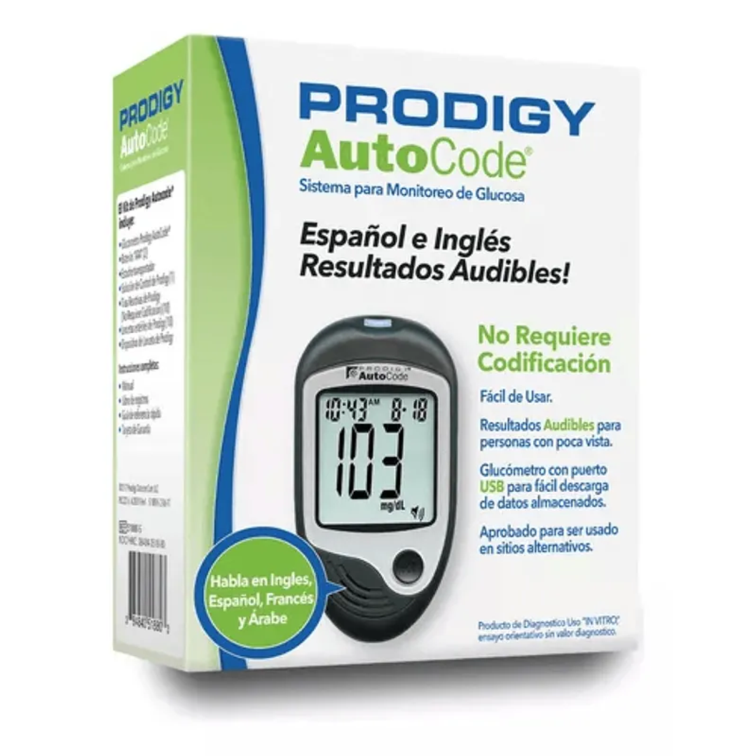 Glucómetro Prodigy AutoCode con Voz + 10 Tiras + 10 Lancetas 1