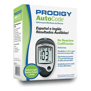 Glucómetro Prodigy AutoCode con Voz + 10 Tiras + 10 Lancetas