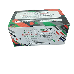 Mascarilla 3 pliegues Pediátrica 50 unidades - Kid Size