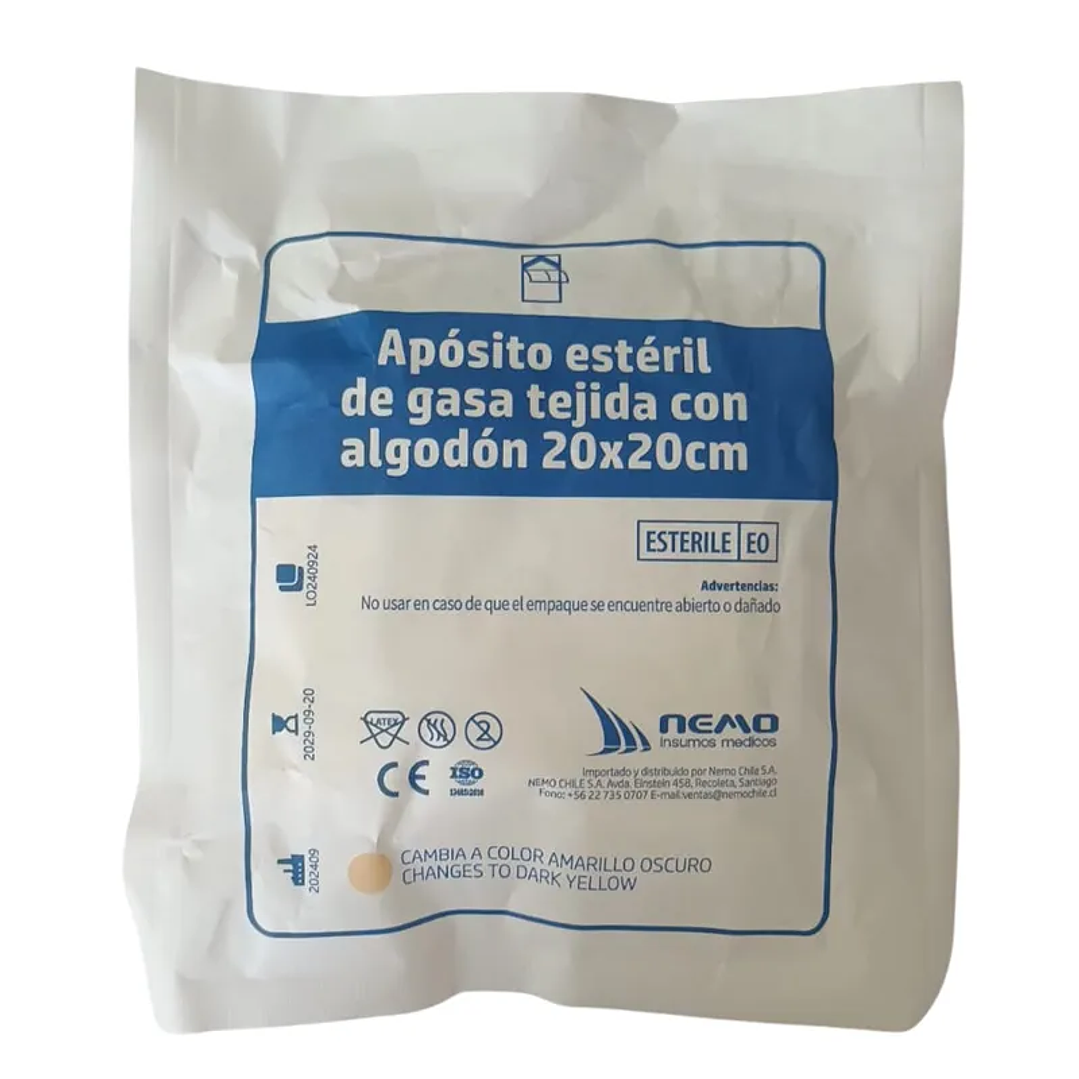 Apósito estéril de gasa tejida con algodón 20 x 20 cm - NEMO 1