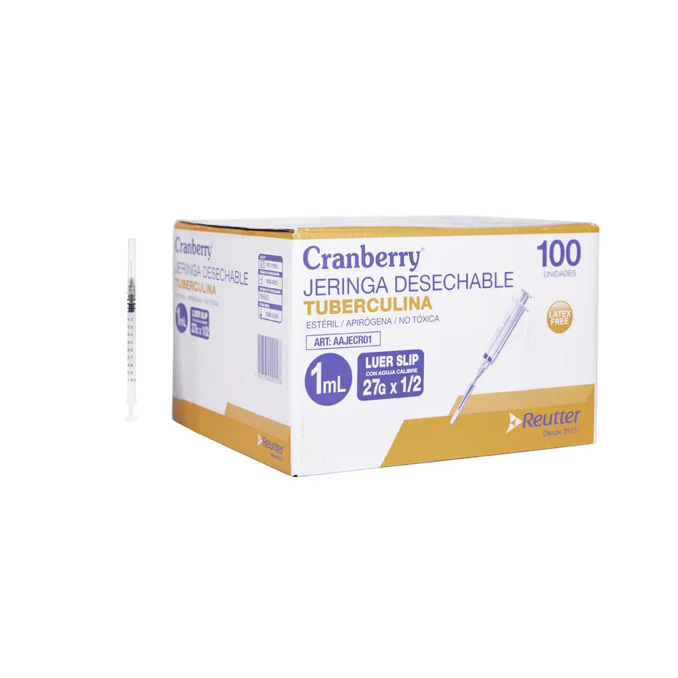 Jeringa desechable Tuberculina de 1ml con aguja 27 x 1/2 1