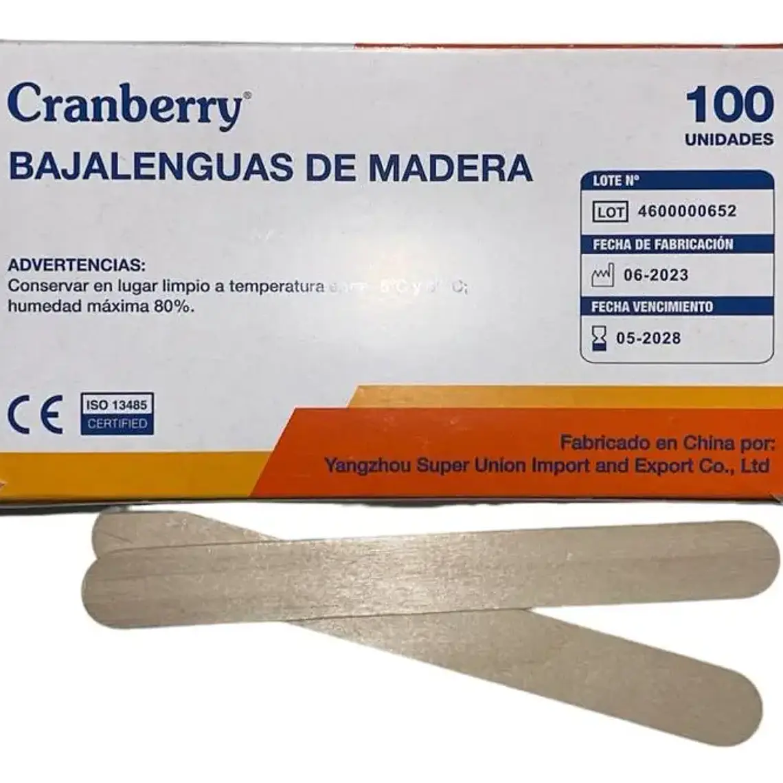 BAJALENGUAS DE MADERA ESTERIL UNIDAD CRANBERRY 1