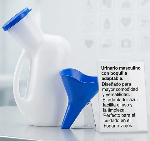 URINARIO MASCULINO CON TAPA AZUL Y BOQUILLA