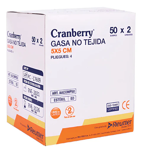 GASA NO TEJIDA ESTERIL 5X5 2UNIDADES - CAJA 50 SOBRES CRANBERRY