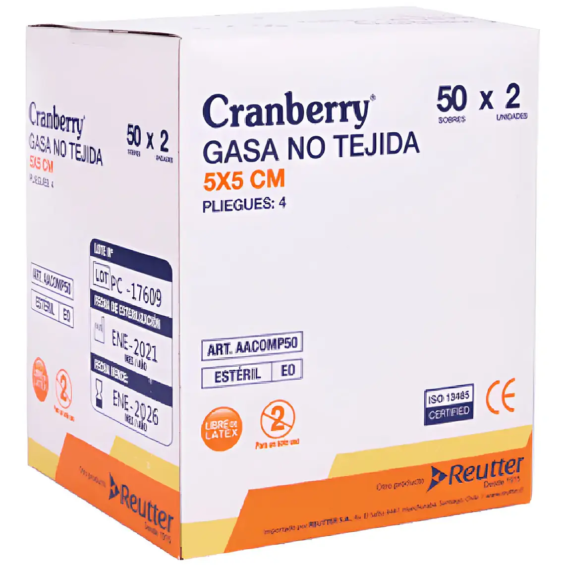 GASA NO TEJIDA ESTERIL 5X5 2UNIDADES - CAJA 50 SOBRES CRANBERRY 1