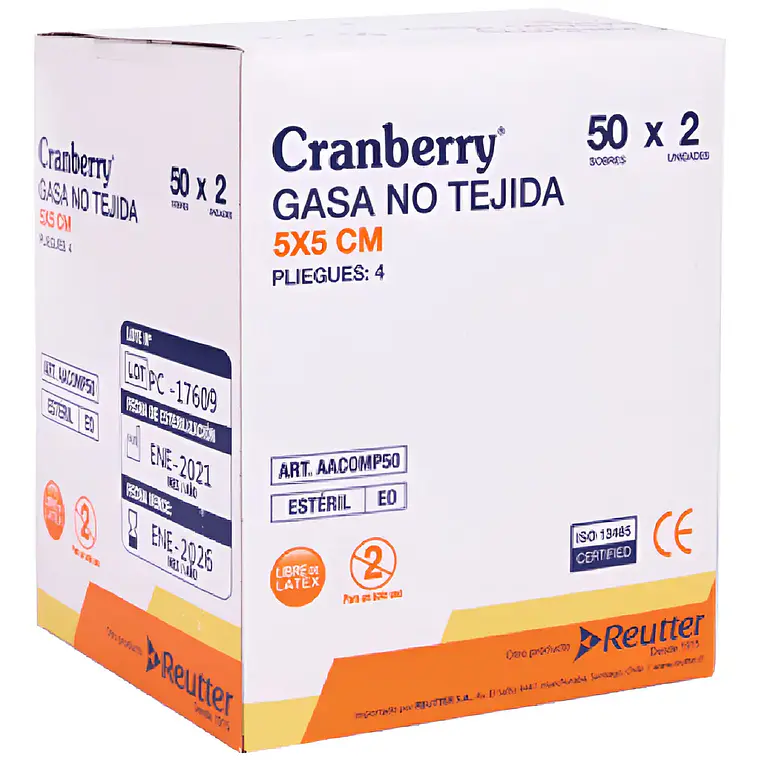 GASA NO TEJIDA ESTERIL 5X5 2UNIDADES - CAJA 50 SOBRES CRANBERRY 1