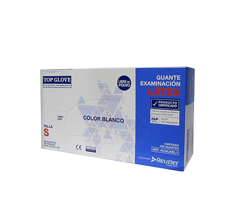 GUANTE LATEX CON POVO TALLA M - CAJA 100 UNIDADES TOP GLOVE