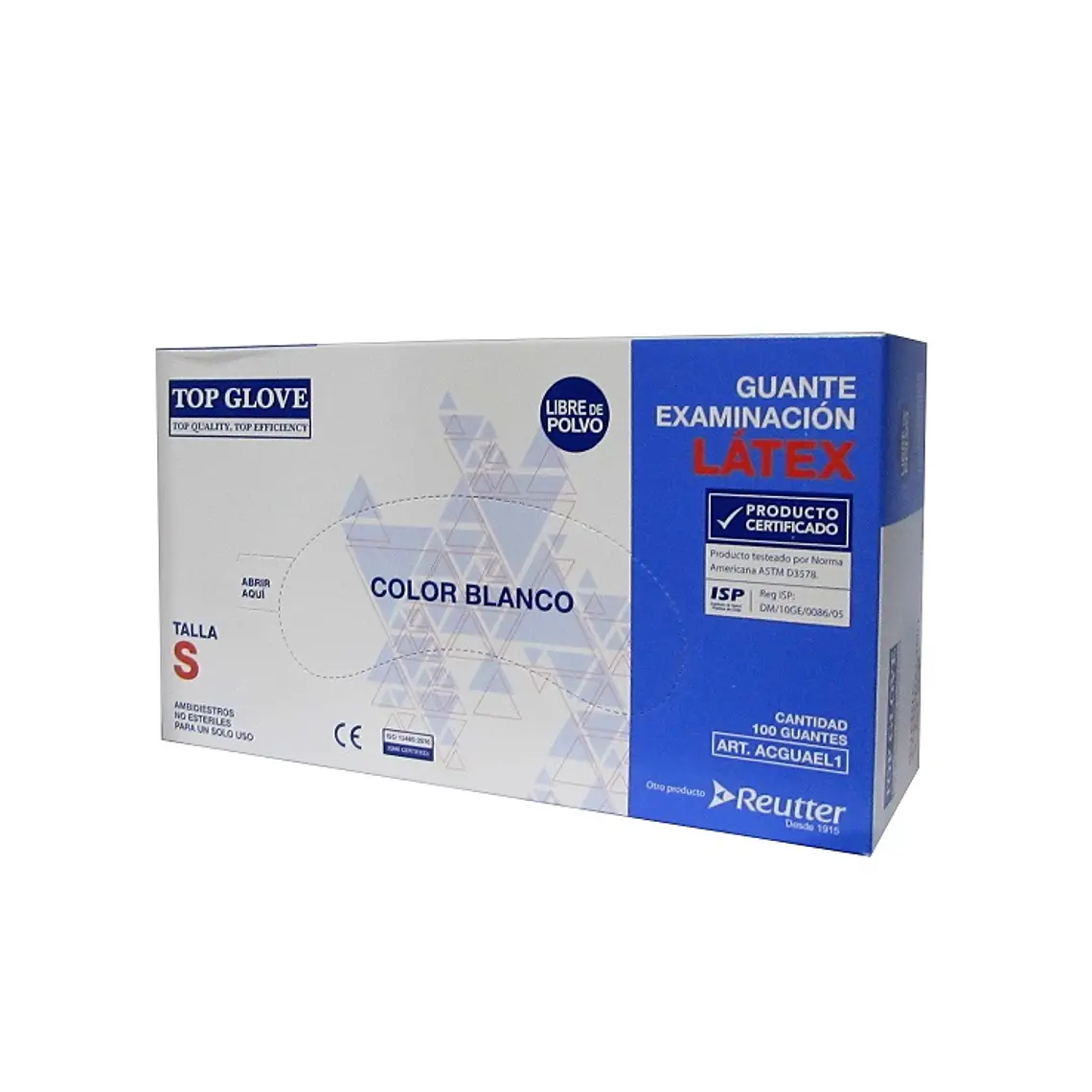 GUANTE LATEX CON POVO TALLA M - CAJA 100 UNIDADES TOP GLOVE 1