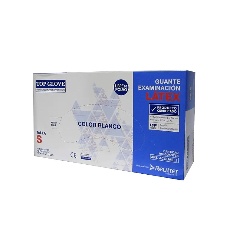 GUANTE LATEX CON POVO TALLA M - CAJA 100 UNIDADES TOP GLOVE 1
