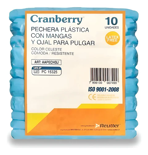 PECHERA PLASTICA C/MANGAS Y OJAL PARA PULGAR 10 UNIDADES CRANBERRY