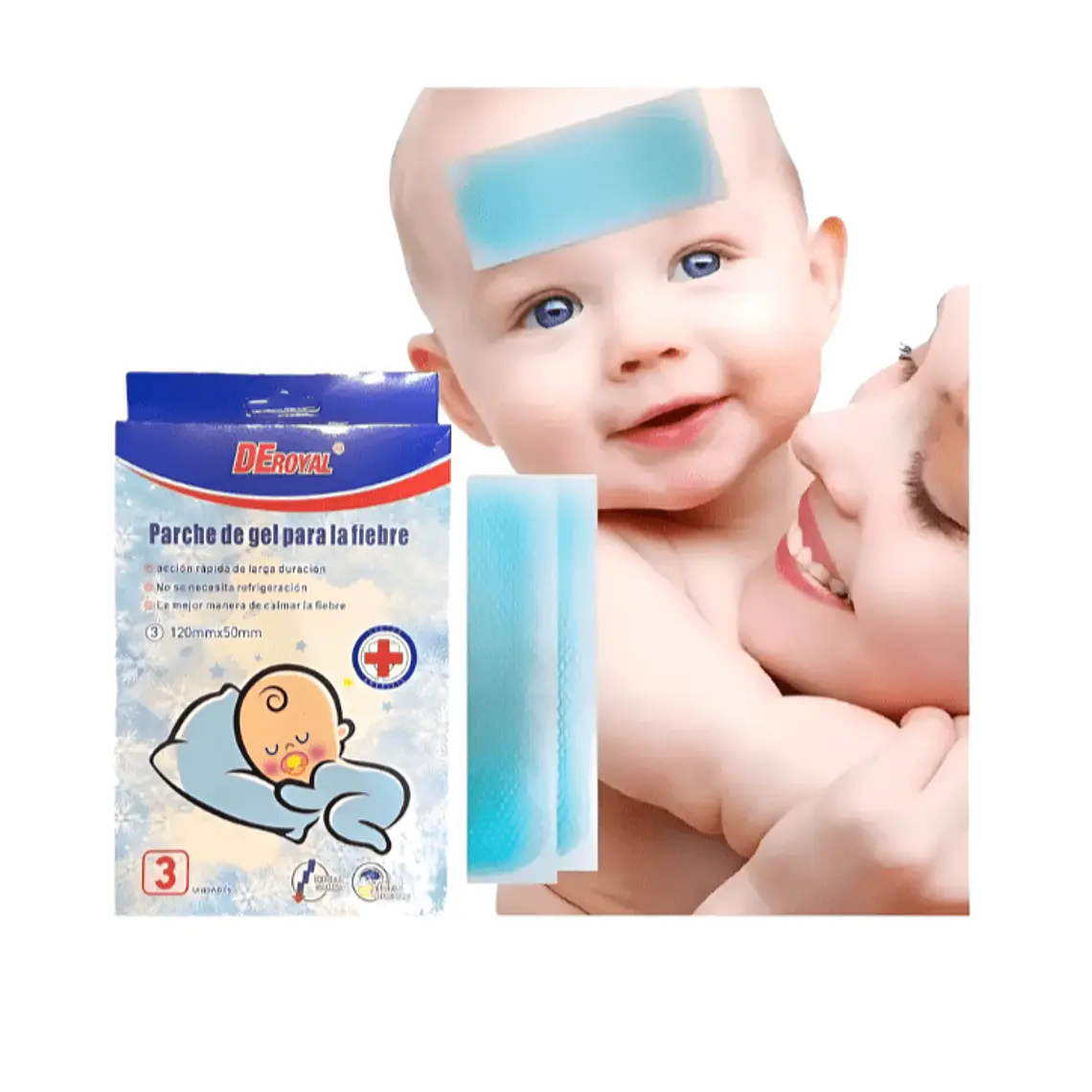 PARCHE DE GEL PARA LA FIEBRE NIÑOS 120mmX50mm 3unidades - DEROYAL 2