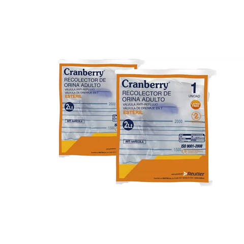 RECOLECTOR DE ORINA ADULTO 2LT DRENAJE EN T ESTERIL - CRANBERRY