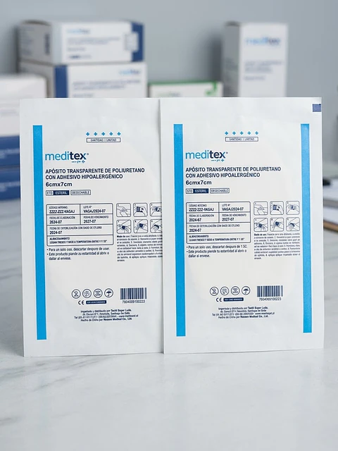 aposito transparente de poliuretano con adhesivo hipoalergénico meditex