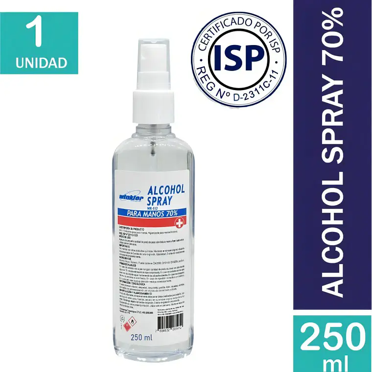 ALCOHOL SPRAY PARA MANOS 70% 100ML - WINKLER 1