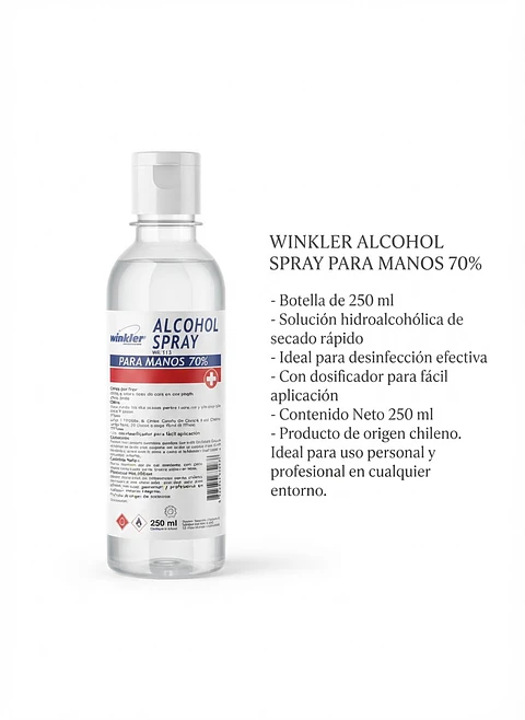 REPUESTO ALCOHOL SPRAY PARA MANOS 70% 250 ML - WINKLER