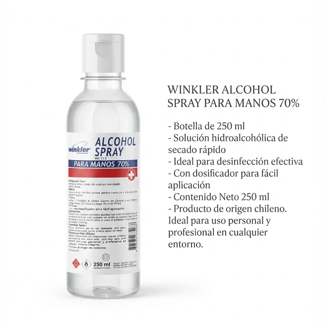REPUESTO ALCOHOL SPRAY PARA MANOS 70% 250 ML - WINKLER 1