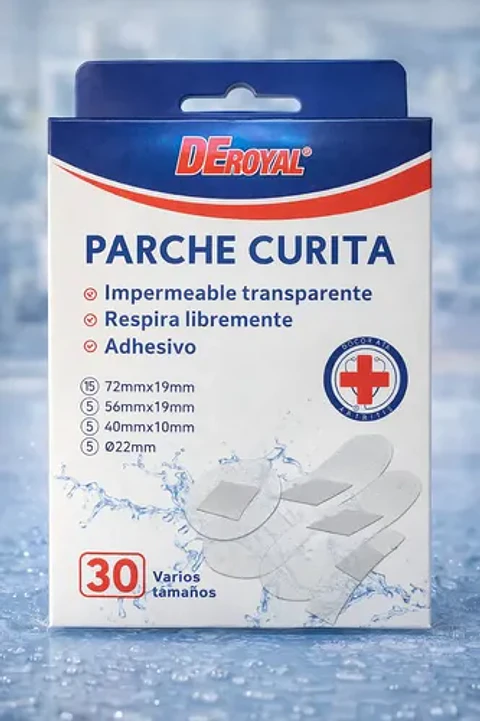 PARCHE CURITA TRANSPARENTE 4 TAMAÑOS - 30 UNIDADES