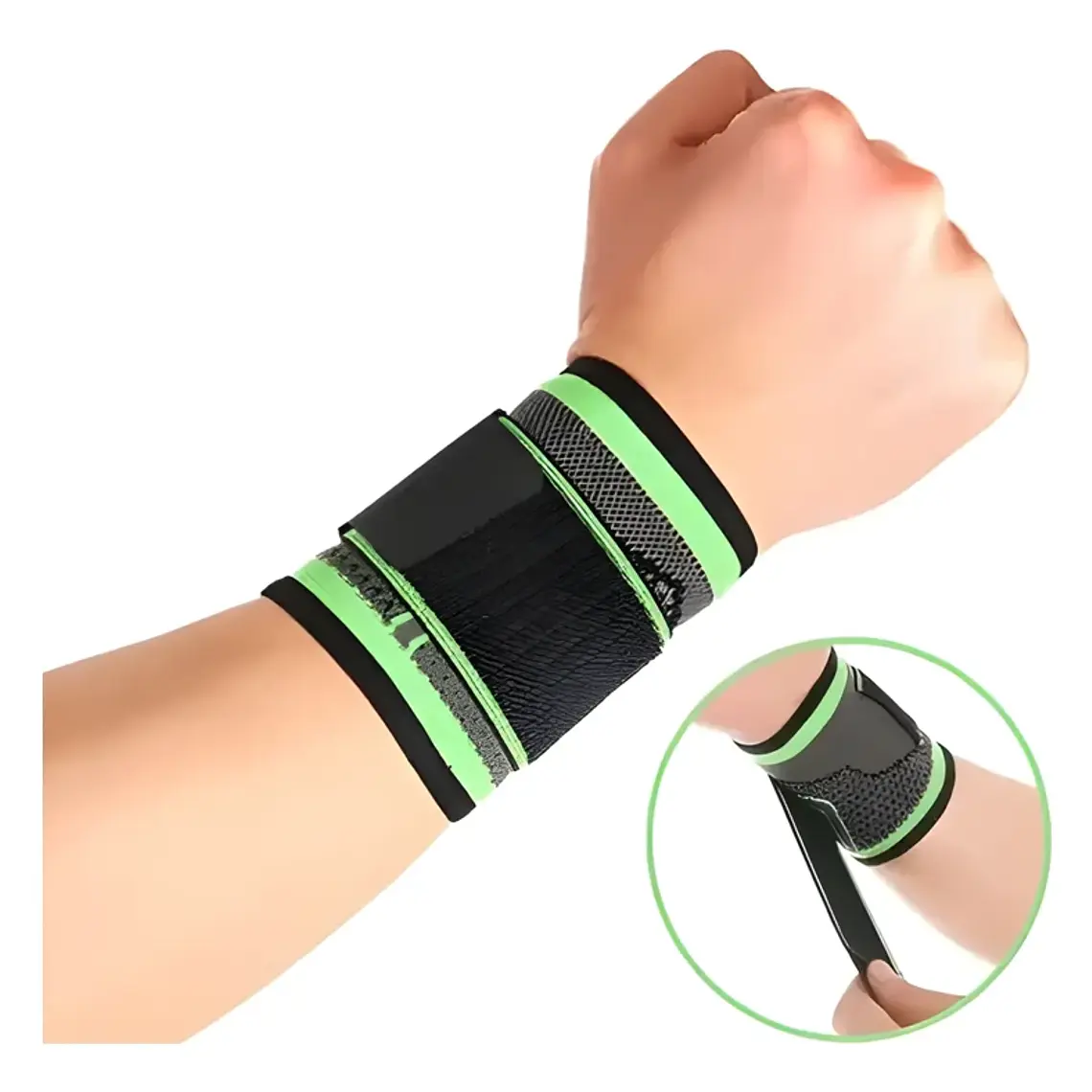 MUÑEQUERA SPORT CON VELCRO - VERDE CON NEGRO 1