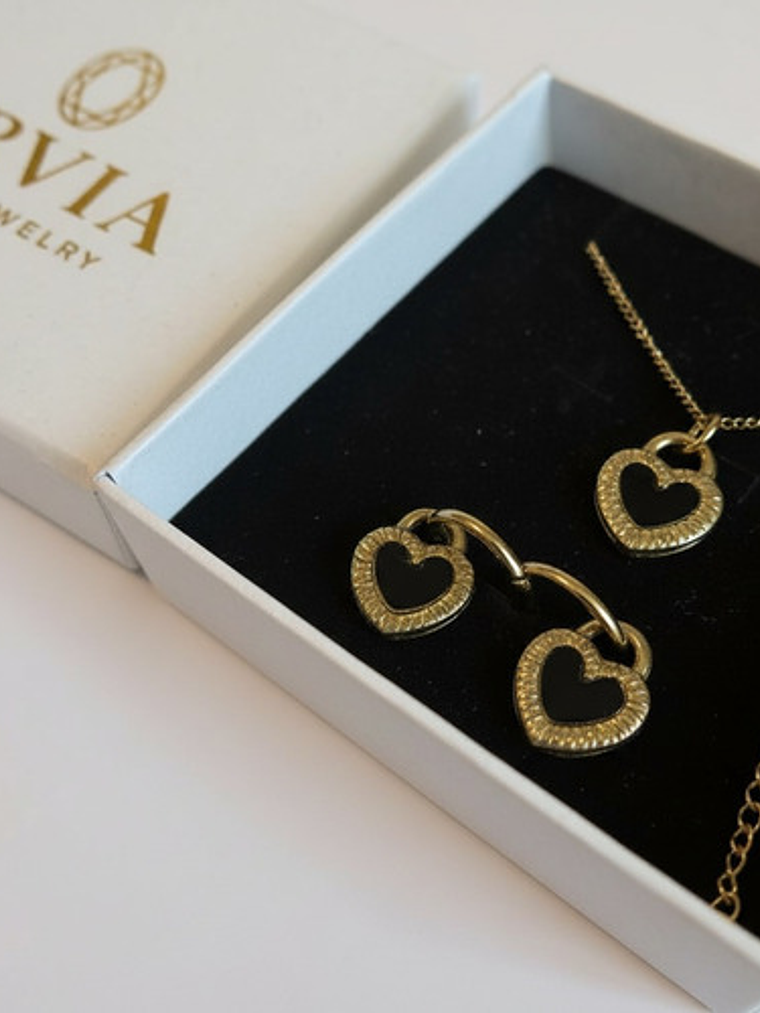Set Collar Y Aros Corazon Con Oro 18 Acero Inoxidable Orvia 1