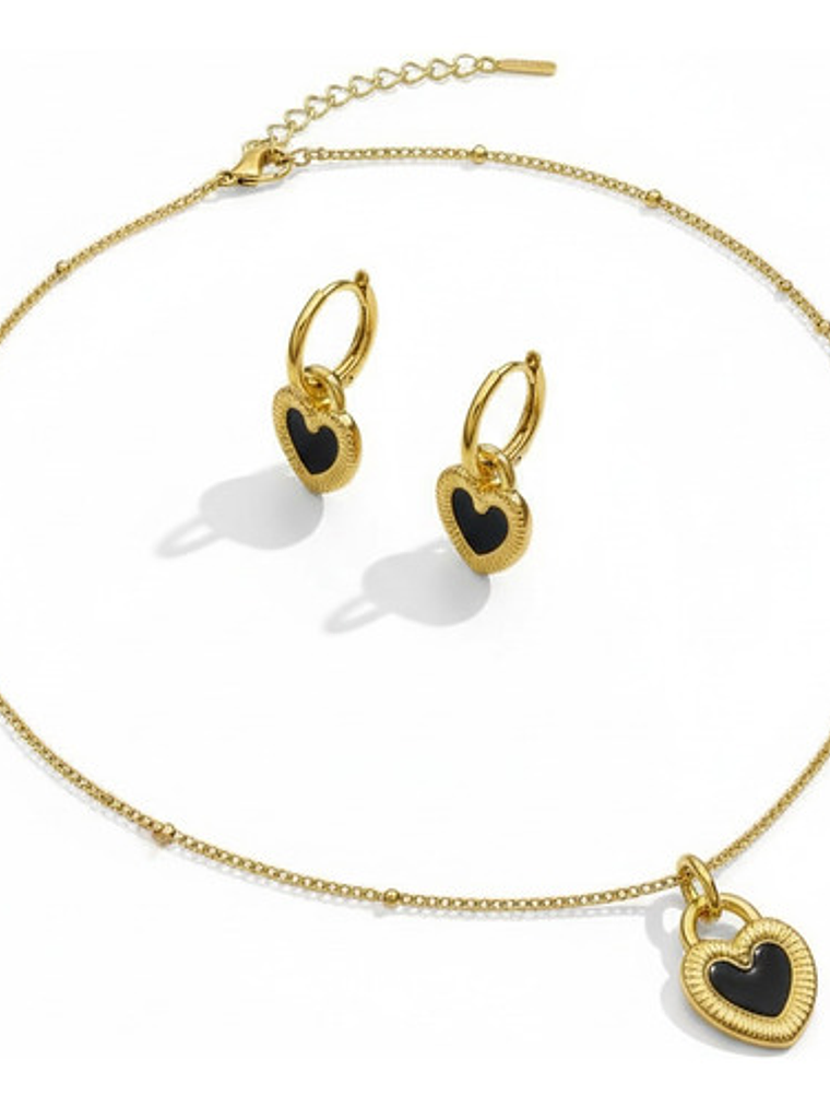 Set Collar Y Aros Corazon Con Oro 18 Acero Inoxidable Orvia 2