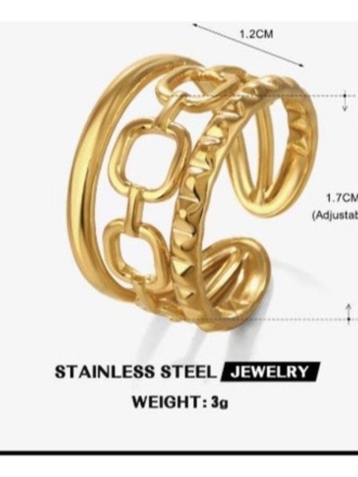 Set 3 Anillos Ajustable Oro18k Sobre Acero Inoxidable Orvia 2