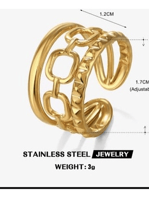 Set 3 Anillos Ajustable Oro18k Sobre Acero Inoxidable Orvia