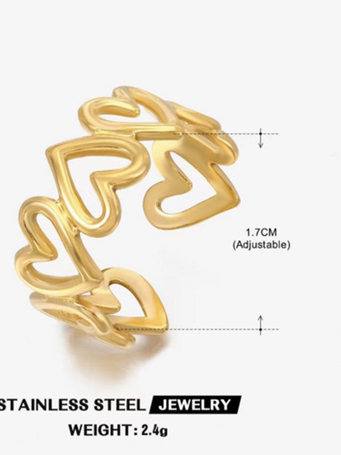 Set 3 Anillos Ajustable Oro18k Sobre Acero Inoxidable Orvia 4