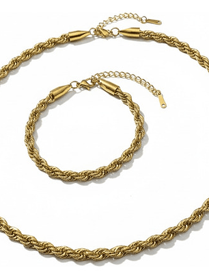 Set De Joyeria Acero Inoxidable Con Oro 18k Cadena Y Pulcera