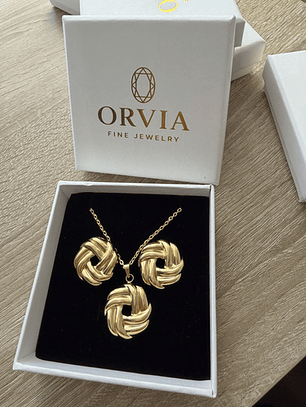 Collar + Aros Oro 18k Acero Inoxidable 18k Orvia En Caja