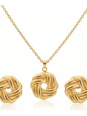 Collar + Aros Oro 18k Acero Inoxidable 18k Orvia En Caja