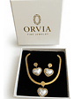 Collar + Aros Corazón Oro 18k Acero Inoxidable Perla Orvia - Miniatura 1