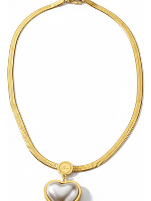 Collar + Aros Corazón Oro 18k Acero Inoxidable Perla Orvia