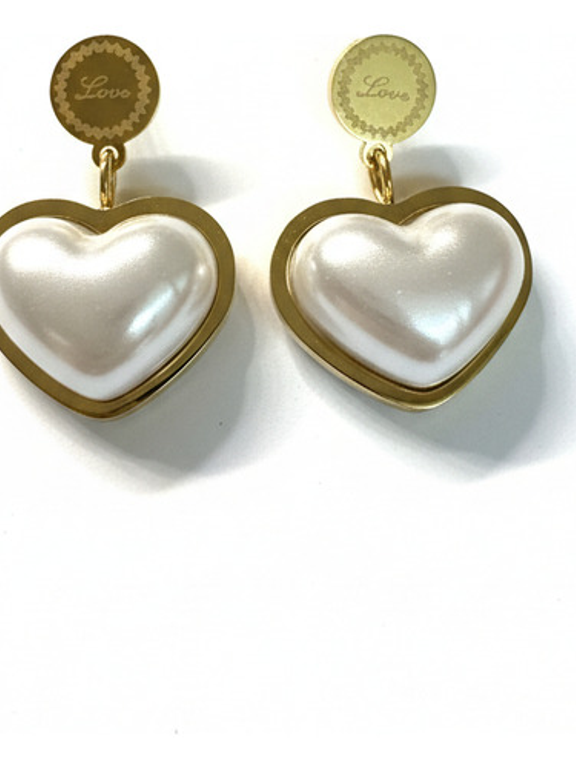 Collar + Aros Corazón Oro 18k Acero Inoxidable Perla Orvia 3