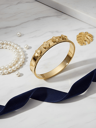 Brazalete Pulsera Rigida Trebol Oro 18k Acero Inox Orvia