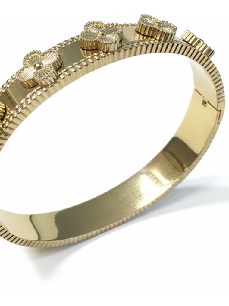 Brazalete Pulsera Rigida Trebol Oro 18k Acero Inox Orvia 3