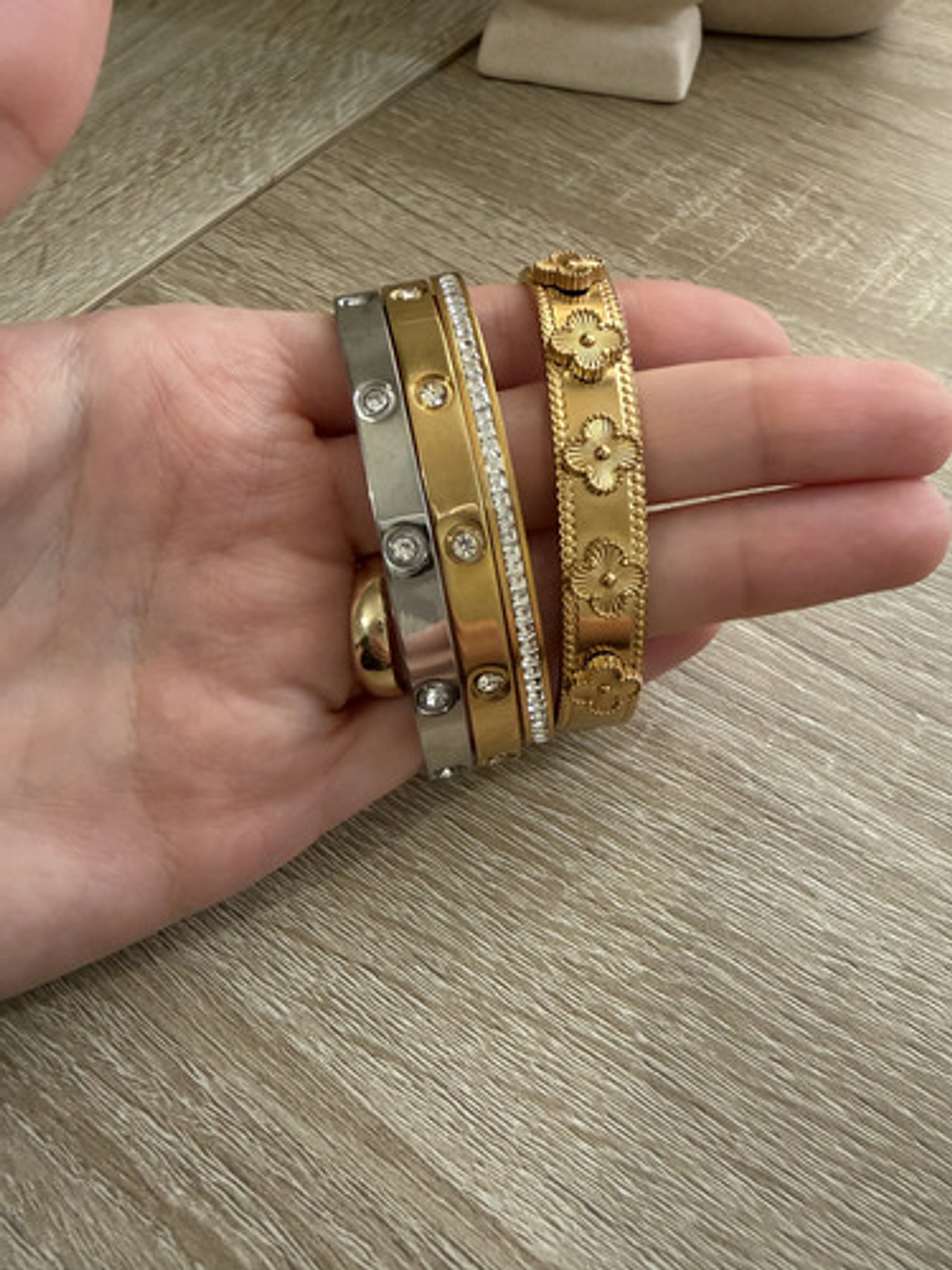 Brazalete Pulsera Rigida Trebol Oro 18k Acero Inox Orvia 5