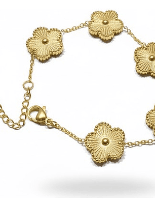 Brazalete Pulsera Trebol En Oro 18k Sobre Acero Inox Orvia