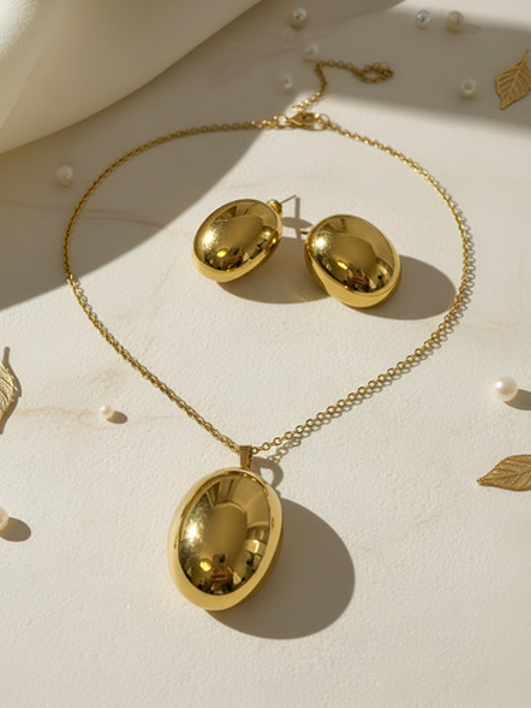 Set Collar Y Aros Esferas Con Oro 18 Acero Inoxidable Orvia 2