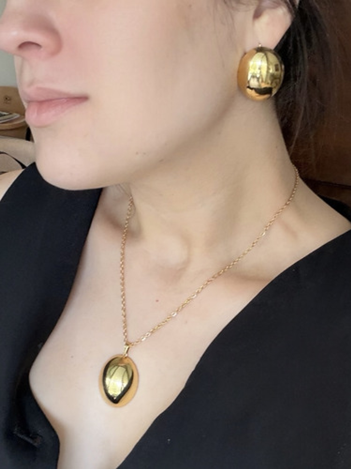 Set Collar Y Aros Esferas Con Oro 18 Acero Inoxidable Orvia 3