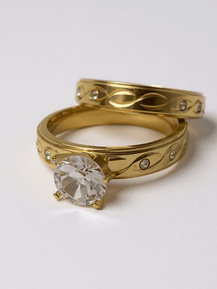 Set 2 Anillo Compromiso Promesa Chapado Oro 18k Pareja Orvia
