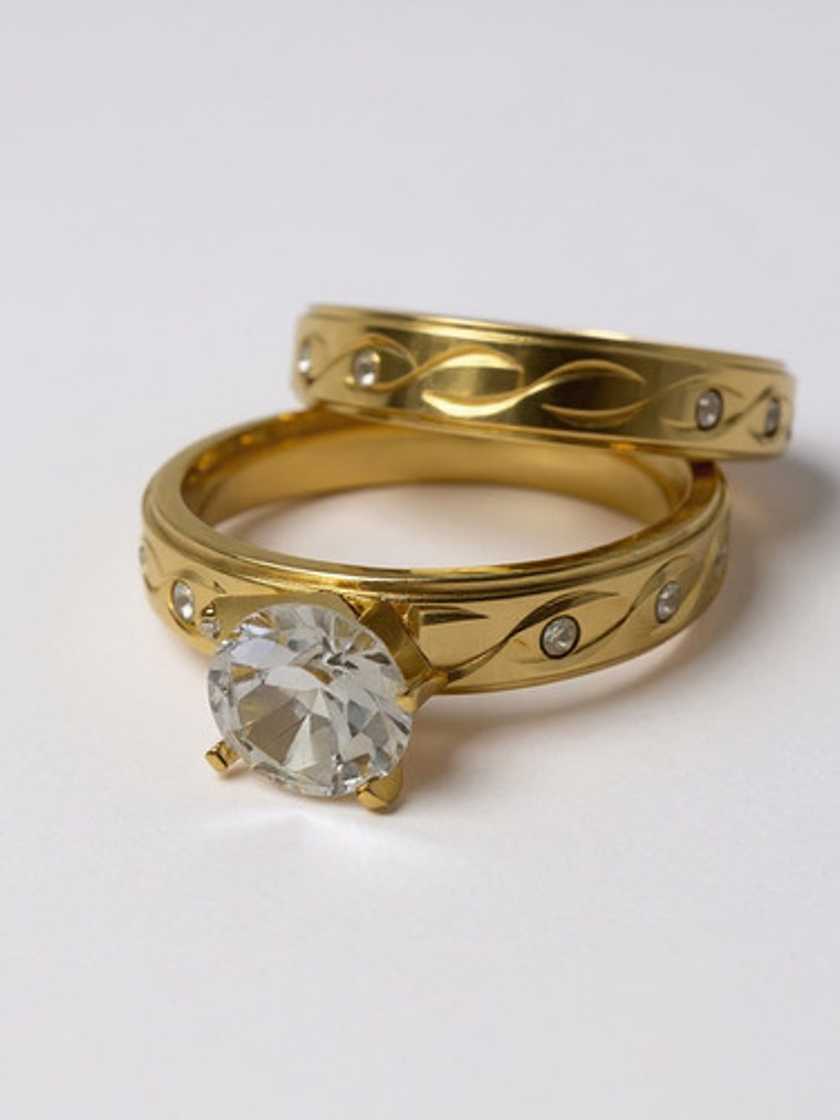 Set 2 Anillo Compromiso Promesa Chapado Oro 18k Pareja Orvia 1